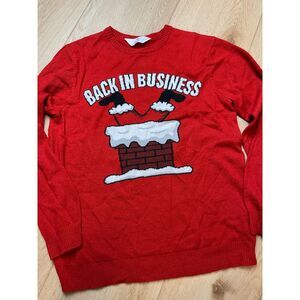 H&M Red Santa Chimney Christmas Sweater “Back in Business” – Unisex Size L